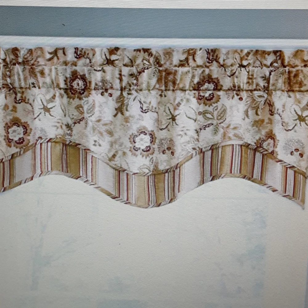 Traditions by Waverly Navarra Antique scallop valance gold red sage stripe NEW …